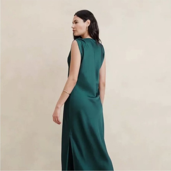 NWT! Banana Republic Deep Sea Teal Satin Twist-Shoulder Maxi Dress - Multiple🦋 - Picture 2 of 7